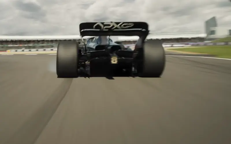 APX GP car on track during F1 movie scene