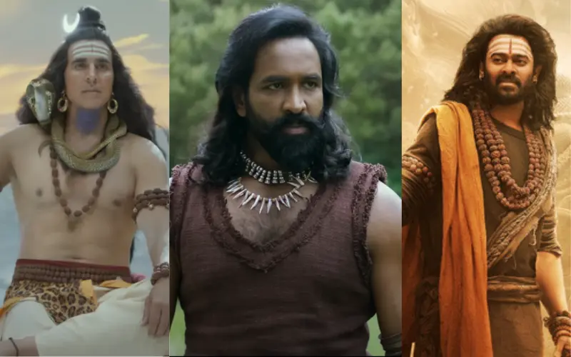 Akshay Kumar as Lord Shiva, Vishnu Manchu as Kannappa, Prabhas as Rudra in Kannappa