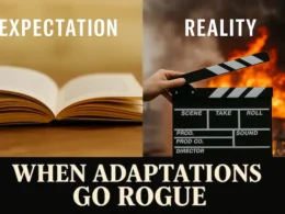 Movies that changed books - visual of book vs chaotic movie adaptation.